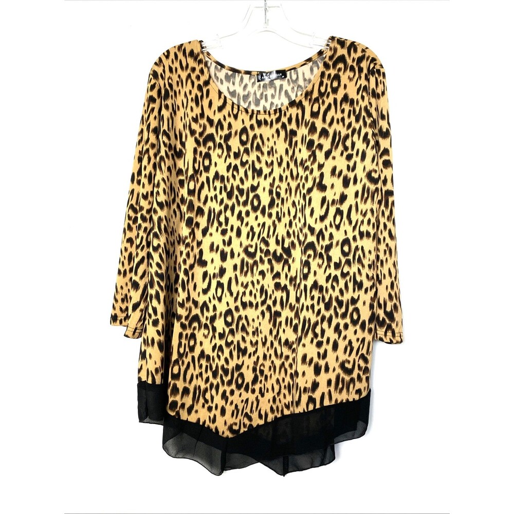 Anna Morgan Pullover Blouse Womens Plus Size 2X Cheetah Liquid Knit Animal Print
